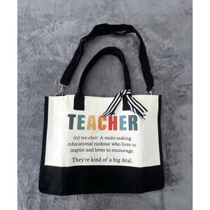 Teacher Canvas Tote Bag, New without tags, Black, White